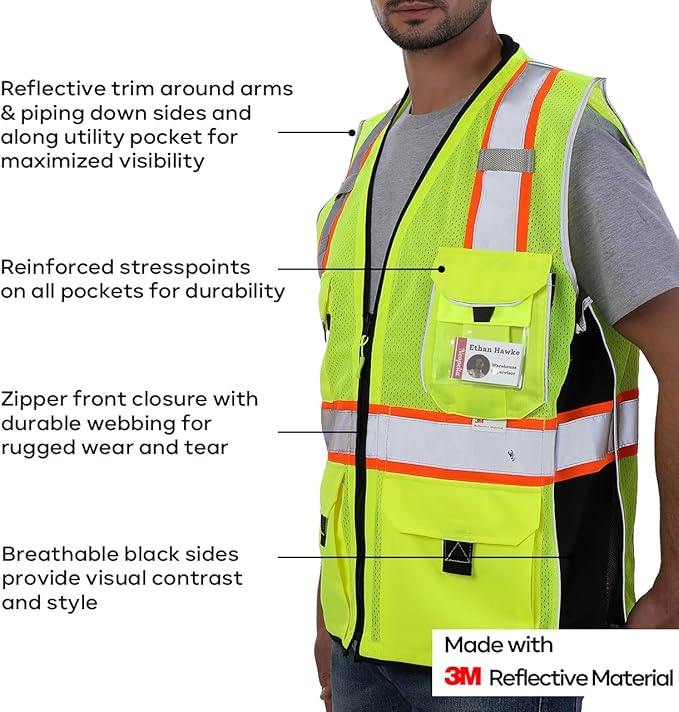 Neopelta Reflective Safety Vest Yellow Mesh, Made with 3M Reflective Tape, Heavy Duty Vest with ID pocket, Padded Neck, Yellow 2XL