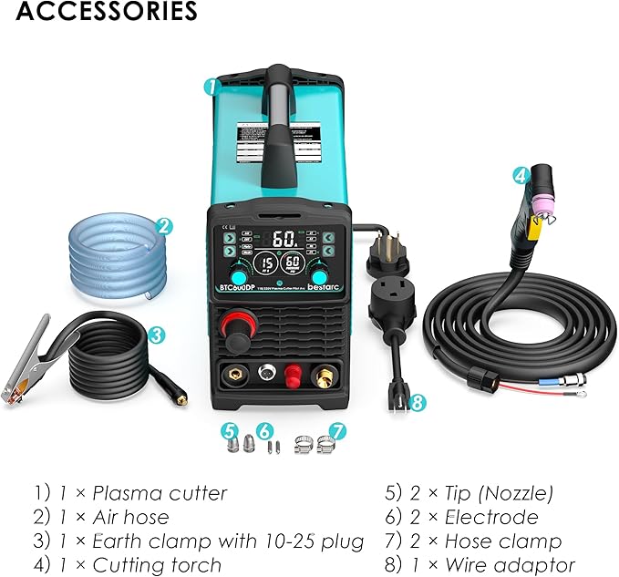 Plasma Cutter, [Pilot Arc][Large LED Display][Air Sensor] 60A bestarc Plasma Cutter Machine 110/220V Dual Voltage, 1/2 Inch Clean Cut 4/5 Inch Max Cut, Post Flow Mesh, 2T/4T for Beginners DIY