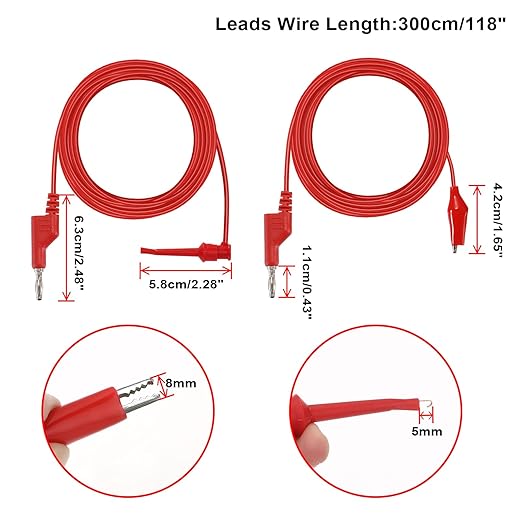 Sumnacon Multimeter Test Lead Set - Stackable Banana Plug to Test Hook, Banana Plug to Alligator Clips Test Cable Kit, Flexible Silicone Electrical Test Wire Leads with Protective 9.8Ft/3M