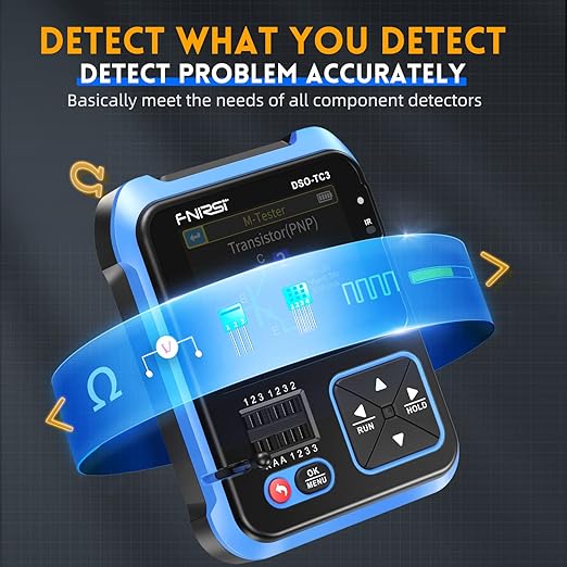 FNIRSI DSO-TC3 Oscilloscope - 3-in-1 Handheld Oscilloscope & DDS Signal Generator & Transistor Tester, 500Khz Bandwidth 10MSa/s Sampling Rate, 6 Types of Waveforms, Transistors Measure