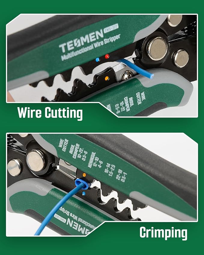 TESMEN TWS-322 Self Adjusting Wire Stripper with Non-Contact Voltage Detection, 4-in-1 Automatic Wire Stripper Tool, Universal Cutters and Crimping Tool, for 10-24 AWG Electrical Cable