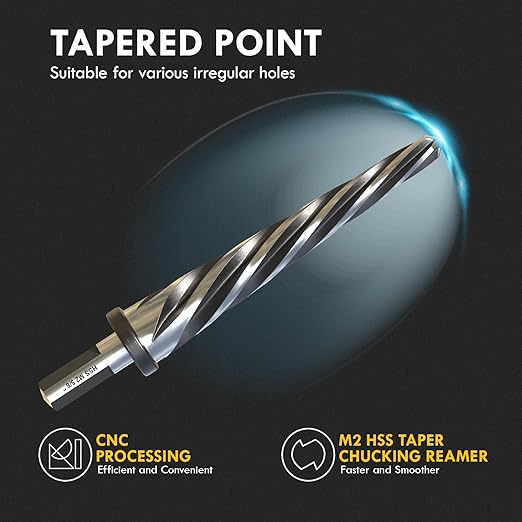 3/4" Bridge Construction Reamer, M2 HSS Taper Chucking Reamer Drill Bit with 5-Spiral Flutes Design for Steel, Alloy, Aluminum, Wood and Plastic