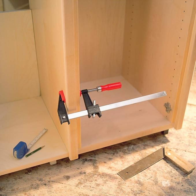 BESSEY GSCC4PK-C Clamp Set for Woodworking, F-style with Wood Handle, Replaceable Pads, 2 x 6 In and 2 x 12 In, 600 lb, Red/Black/Silver