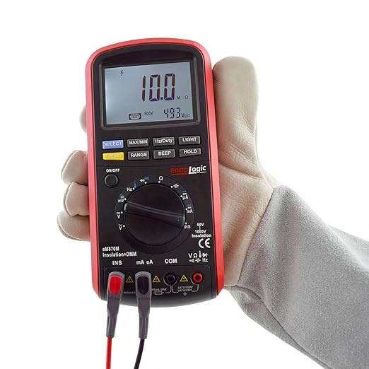 eM870M Insulation Tester by ennoLogic 50/100/250/500/1000V – Megohmmeter & Multimeter with 50k to 2G Ohms Insulation Resistance, DC/AC TRMS Voltage, Current, Capacitance, Frequency, and Temperature