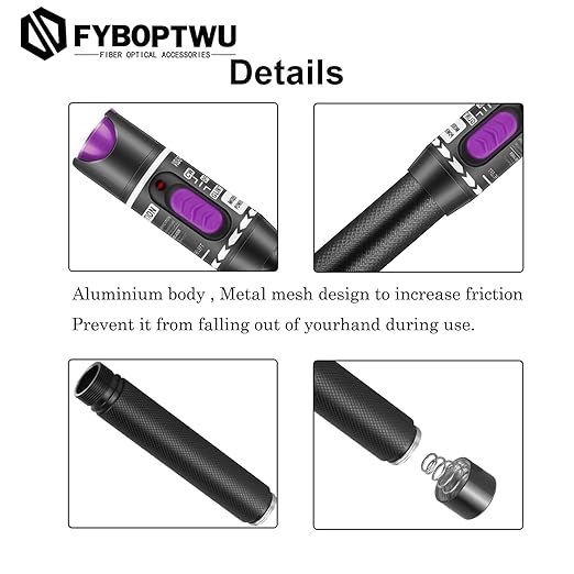 2pc Fiber Optic Visual Fault Locator VFL Fiber Optic Cable Tester with 2pcs Singlemode 9/125um FC Male to LC Female Adapter, Green & Purple Switch (Mode Number: VFL-30)