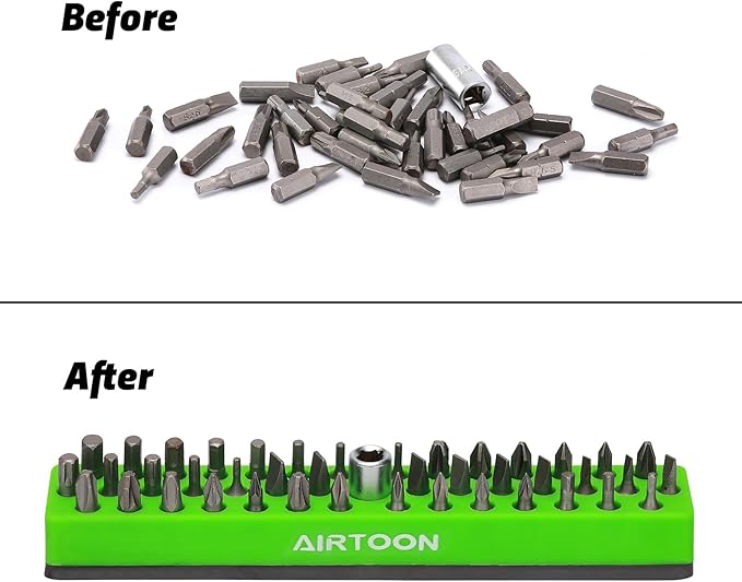 AIRTOON 2PCS 1/4" Magnetic Hex Bit Holder, 43 Holes Bit Storage with Strong Magnetic Base, Magnetic Screwdriver Bit Organizer, Red and Green