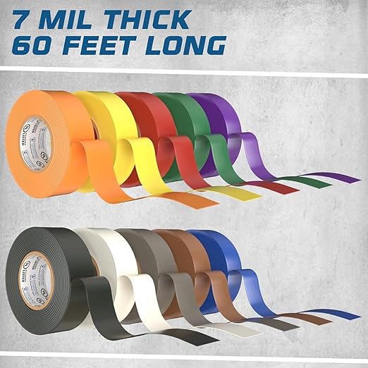 OHLECTRIC Colored Electrical Tape UL/CSA Listed, Multicolor High Temp Flame-Retardant Electrical Tape, Heat & Weather Resistant 3/4in x 60ft 7mm Thick Industrial Grade Vinyl (20 Rolls)