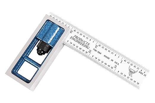 Precision Double Square - 4” 4R Metal Ruler for Metal Working and Fabrication, Carpentry, Woodworking and More PEC Tools, Reads 1/32",1/64",1/8"、1/16", Made in USA