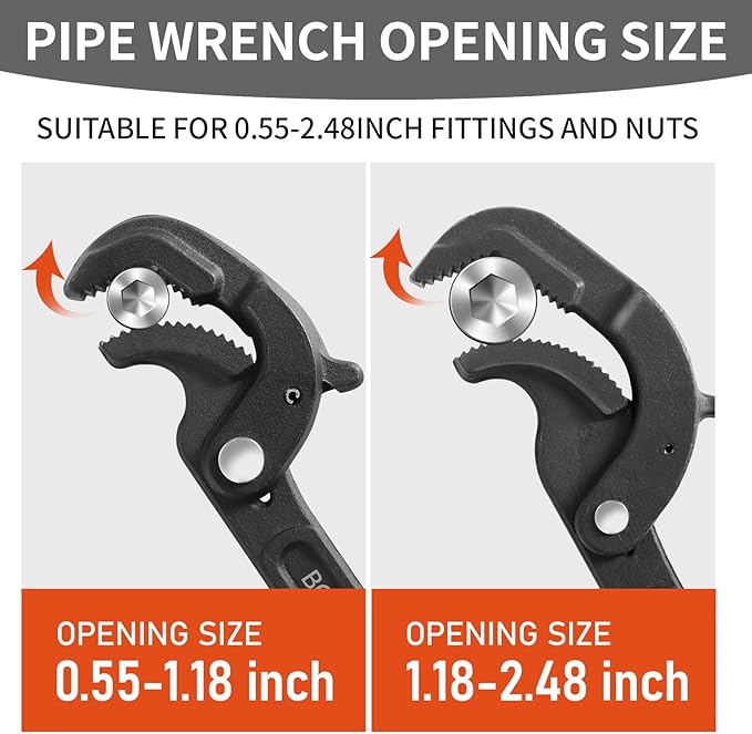 Pipe Wrench Set, 10” and 15” Self Adjusting Wrench 2-Piece Plumbing Tools for 0.55“-2.36”/14-60mm Standard Nuts, Irregular Nuts,Pipes Use