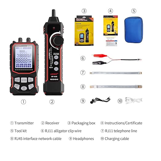 NOYAFA NF-918S Network Cable Tester with 6 wavelength Optical Power Meter, Cable Toner Ethernet Cable Tester RJ45 Network Tester with 10mw Visual Fault Locator, PoE Tester Network Tools