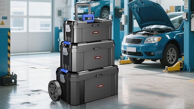 3 IN 1 Rolling Tool Box With Wheels,Stackable Tool Box,Modular Tools Storage Organizer,Top Small Parts Organizer Design,With Removable Small Parts Box,for Home,Repair,Garage Storage,17 IN+19 IN+21 IN