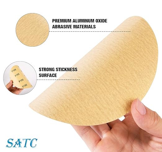 S SATC 100 PCS PSA Sanding Discs 6 Inch Adhesive Backed Sandpaper 180 Grit Sander Attachment for Drill Self Stick Aluminum Oxide Round Automotive Sandpaper with Sticky Back