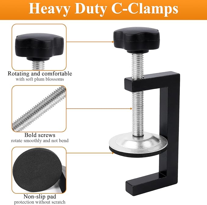 8Pcs C Clamps for Woodworking, Small Heavy Duty Adjustable Desk G-Clamp, Cabinet Clamps Face Frame Clips with Stable Wide Jaw Black For Workpiece Fixing Welding Mounting Hand Tool Parts