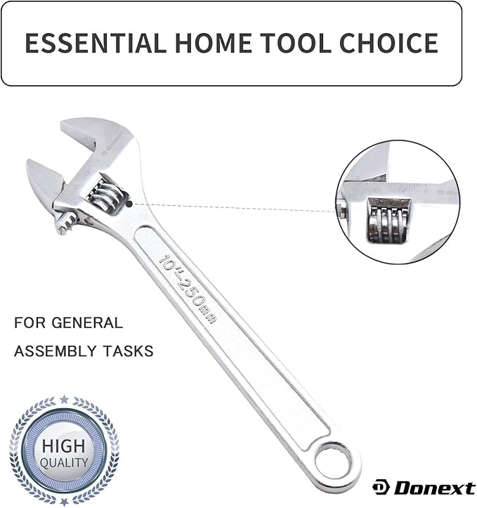 Donext 10 Inch Adjustable Wrench Professional Hand Tool CR-V Steel Crescent Wrench