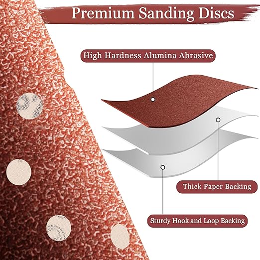 100 PCS 60 Grit 5 Inch Sanding Discs, Hook and Loop Sandpaper for Random Orbital Sander