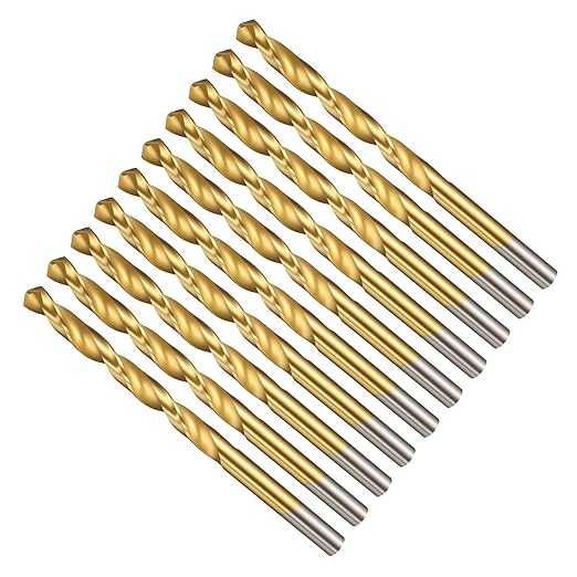 Drill Bit, 9/32" Cutting Diameter (7.144mm), 4241 HSS TiN Coated 118° Cutting Angle Versatile Jobber Bits - (Applications: for Drilling Plastic Wood Soft Thin Metal), 10-Pieces