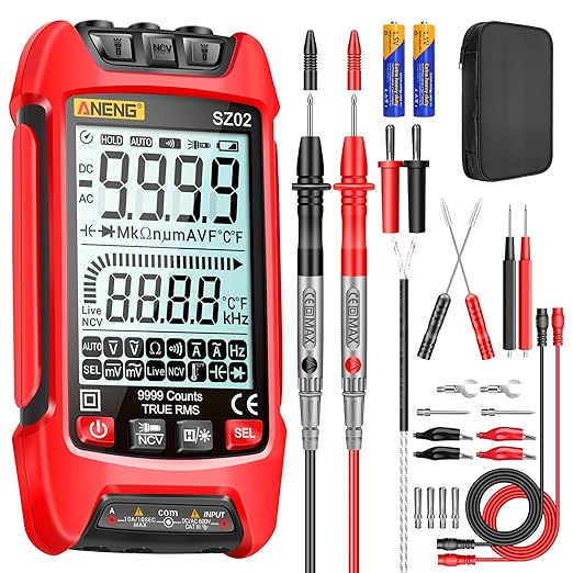 ANENG Multimeter,TRMS 9999 Counts Voltage Tester,Auto-ranging Ohm Amp Volt Meter Measures AC/DC Current,Voltage,Resistance,Continuity,Capacitance,diodes, NCV,Anti-Burning Electrical Tools