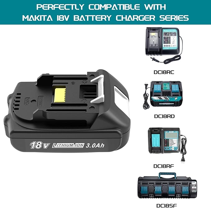 2 Pack 3.0Ah 18 Volt Battery Replace for Makita 18V Battery BL1815 BL1840B, Compatible with makita 18v Battery Chargers and Cordless Power Tools