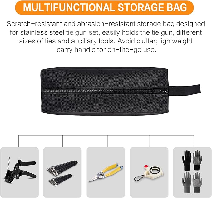 Stainless Steel Cable Tie Gun Kit：With 300pcs Uv Resistant Black Metal Zip Ties Heavy Duty Outdoor (150 Each of 8, 12 Inch) Adjustable Fastening Cutting Tie Tool Sets，for Chainlink Fence，Exhaust Wrap