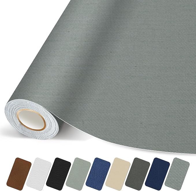 Canvas Repair Patch, 17X158 Inch Strong Sticky Fabric Repair Tape, Self-Adhesive Fabric Patch for Sofas, Tote Bags, Clothing, Car Seats, Furniture (Medium Grey, 17X158 Inch)