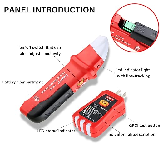 AC Circuit Breaker Finder, Electric Tester with Electrical Integrated GFCI Outlet Tester, Circuit Breaker Finder Tool Kit with Flashing LED Light