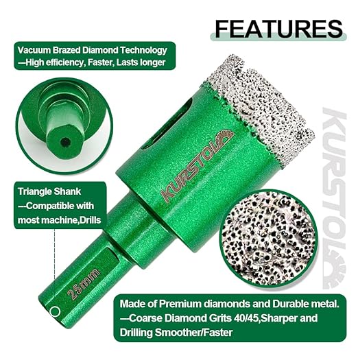 Diamond Core Drill Bit Kit - 6/8/10/25/28/32/35/45/50/65mm Triangle Shank +4/5"(20mm) Finger milling Bit Tile Hole Saws for Drilling/Enlaging Porcelain Ceramic Tile Granite Marble Stone