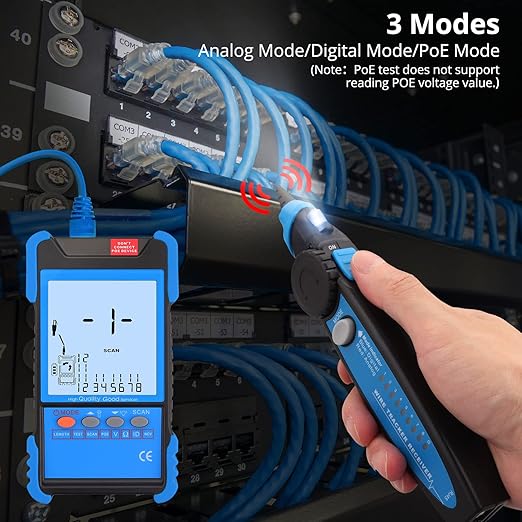 Network Cable Tester with NCV, Poe Cable Tracker Ethernet Cable Finder for Cable CAT5 CAT5e CAT6 Cat7 Cat8 Wire Tracker Test Fault Distance Location and Length Measurement for Telephone Line