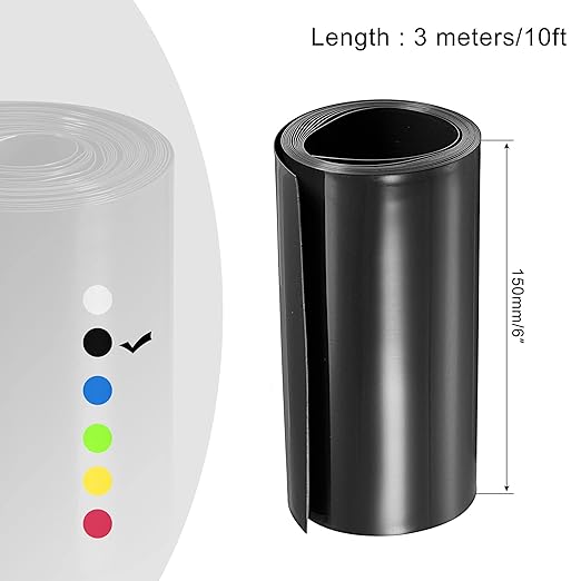 MECCANIXITY Battery Wrap PVC Heat Shrink Tubing 95mm Dia 150mm Flat 10 Feet(3meters) Black Good Insulation for Battery Pack