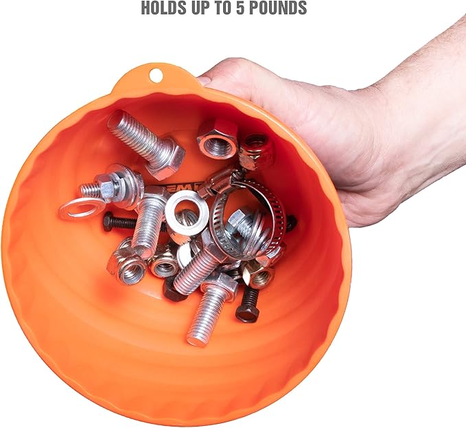 OEMTOOLS 25332 Orange Magnetic Nut Cup, Curved Magnetic Parts Tray Holds Up to 5 Pounds, Attaches To Metal Surfaces, Multi-Use Nuts And Bolts Organizer Made From Durable ABS Plastic