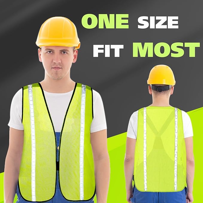 Jecery 20 Packs High Visibility Vest Safety Reflective Hi Visibility Mesh Vest Lightweight Neon Universal Size for Men Work Outdoor (M)