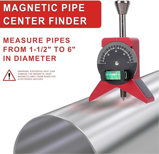 Pipe Center Finder, Pipe Marker Centering Tool, Pipefitter Tools with Magnetic Centering Head, Y Shaped, Pipe Fitting Tools with Adjustable Scale Bubble Level Protractor