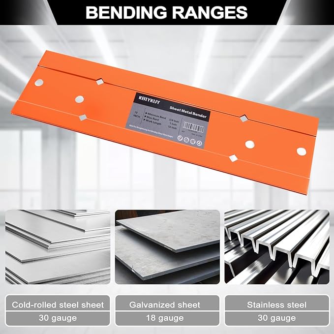 Sheet Metal Bender Folding Tool, 24 Inch Hand Seamer for HVAC Ductwork, Roofing & Metal Panels, 3/8" & 1" Fold Depth, Heavy Duty Steel Brake with High-Visibility Orange Finish