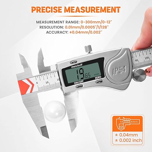 HARDELL Digital Caliper 12 Inch, All Stainless Steel digtial Caliper Measuring Tool with 3-Batteries & Extra Cover, IP54 Waterproof Micrometer Vernier Caliper, Inch/MM/Fraction, Auto-Off