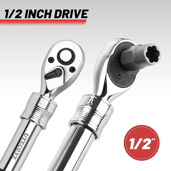1/2 Inch Drive Extendable Ratchet, Durable Socket Wrench with Long Handle 72-Tooth Quick-Release Reversible, Soft Grip Handle Hand Tool (Red)