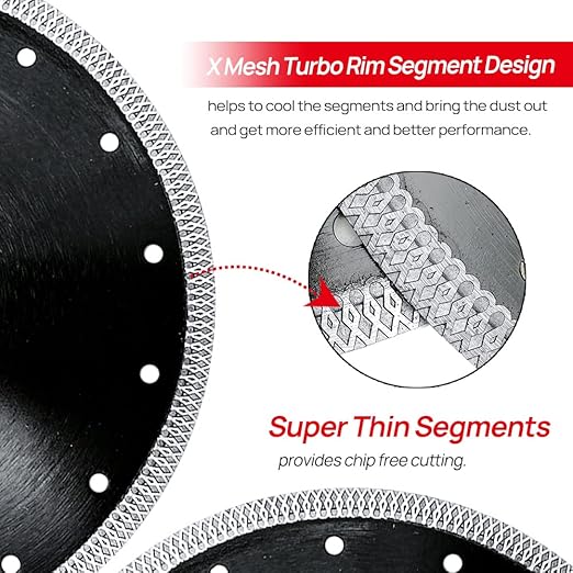 DT-DIATOOL Diamond Tile Blade 9 Inch 2pcs Diamond Turbo X Mesh Rim Segement Circular Saw Blade for Procelain Ceramic Stoneware Marble Granite Fits 5/8"-7/8" Arbor