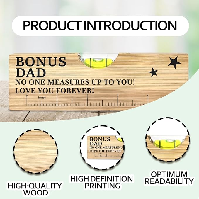 Christmas Gifts for Bonus Dad Stepdad from Daughter Wooden Spirit Level, Fathers Day Birthday Gifts for Stepdad Stepped up Dad Papa from Daughter Son Wooden Spirit Level Bottle Opener