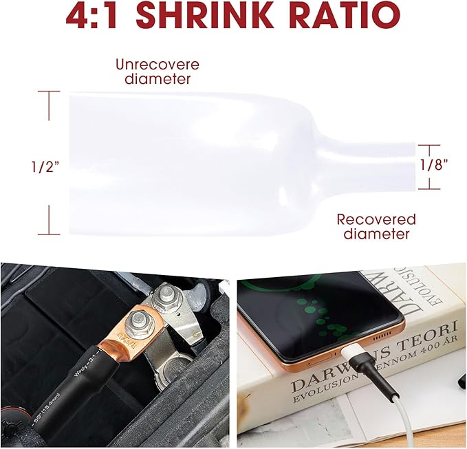 Heat Shrink Tubing 4:1 Dual Wall Adhesive Liner Wires Cable Wraps Connection Protection (Clear, 1/2"-18ft)