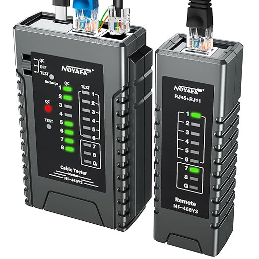 NOYAFA NF-468YS Network Cable Tester, Rechargeable RJ11 RJ45 Ethernet Cable Tester for CAT5 CAT5 CAT6 CAT7, Continuity Tester UTP/STP Cable Toner POE Tester LAN Telephone 60V Anti-Burn Network Tools