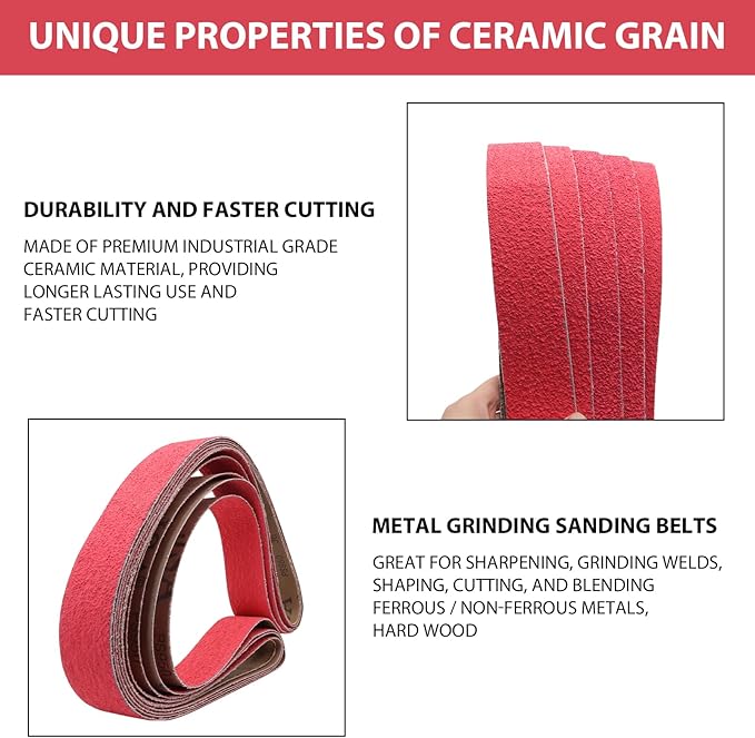 5 Pack 2x72 Inch Ceramic Sanding Belts 36 Grit, 2 x 72 Metal Grinding Sanding Belt, Sander Belts for Metal Knife Sharpening, 5 Pack(2x72in)