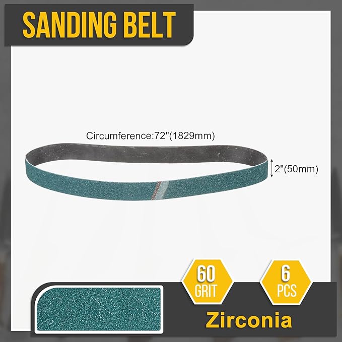2 x 72 Inch Sanding Belt, 6 Pcs 60 Grit Zirconia Knife Sharpener Belts Work Sharpening for Belt Sander Knife Carving Tool Metal Working