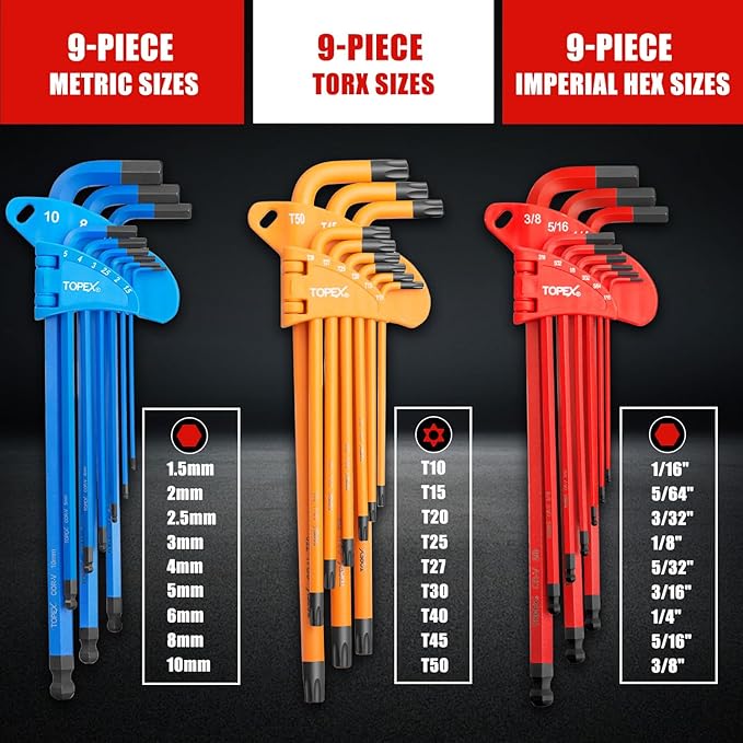 38Pcs Allen Key Set Multicolor Hex Key Allen Wrench Ball End Folding Hex Key Ball End Torx & Metric & Imperial Size for DIY Automotive Mechanic Home Use