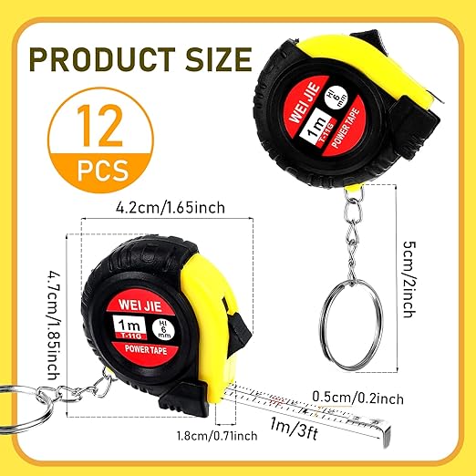 12 Pieces Small Tape Measure Keychains, 2 Inch Functional Mini Measures Keychains with Stable Slide Lock Pocket Portable Tape for Birthday Party Favors Gift Bag Fillers Prize 1 m/ 3 Ft