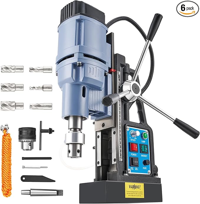 ZELCAN Magnetic Drill Press with 6 Drill Bits, 1550W Mag Drill Press with 2" Dia. 3125 lbf/13900N Mag Force, 650 rpm Power Magnetic Drill with Stepless Speed & Reversible Direction for Metal Surface