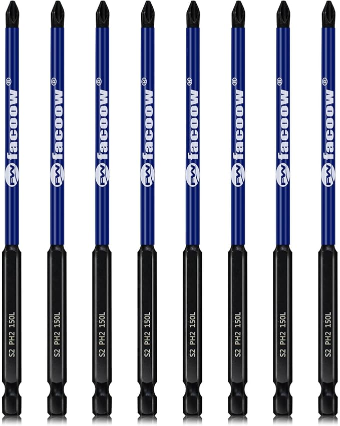 8 Pcs Phillips Head Impact Driver Bits, #2 Phillips Head Screwdriver Bits Set, 6" S2 Alloy Steel Impact Bits, 1/4" Hex Shank Screwdriver Drill Bit, CNC Machined ph2 Impact Drill Bits