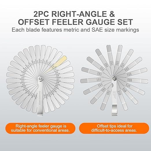 2Pcs Stainless Steel Feeler Gauge Set,32 Straight Blades Feeler Gauge&16 Pieces Angled Feeler Gauge Set, Measure Gap and Thickness for Guitar, Spark Plug, Valves Piston Measure Filler Gauge