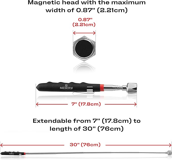 NoCry Telescoping Magnetic Pickup Tool with 25lb Pull Force — Magnet Stick Extendable up to 30in; Non-Slip Extendable Magnet Pickup Tool, Telescopic Magnetic Pick-Up Tool with Extra Strong Magnet