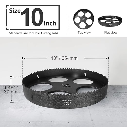 10 Inch Hole Saw with 1/2" Hex Shank Quick Change Arbor, JTemgle Bi-Metal Hole Saw Heavy Duty Hole Cutting Tool for Cornhole Boards, Recessed Lights, Wood, Plastic, Drywall & Soft Metal