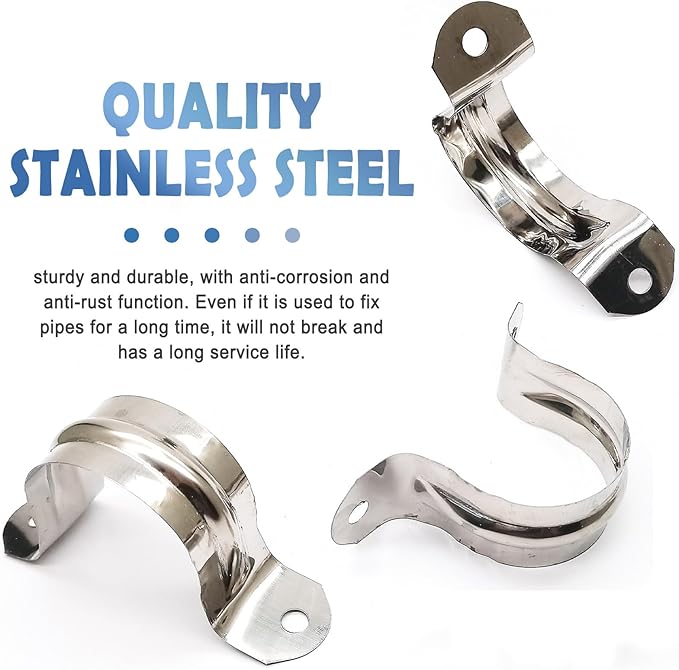 Nge 1.5inch Rigid Pipe Strap Clamp-Two Hole Strap-U Bracket Tube Clip-Stainless Steel Heavy Duty Pipe Fasten Holder-Secures Conduit，20Pcs（50mm), For 1.5in Inner Diameter Water Pipe