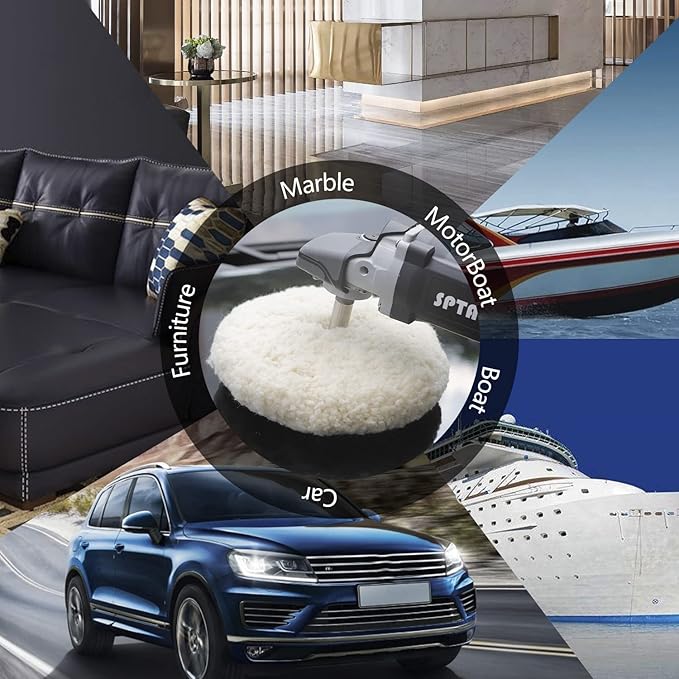 SPTA 8" (200mm) Wool Buffing Pad, Double Side 100% Natural Wool Pad with 5/8-11 Thread for 2-Sided Compound Cutting and Polishing for Automotive, Marine and Epoxies