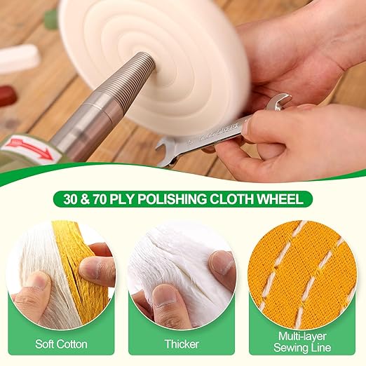 7PCS 6 Inch Polishing Wheels Kit for Bench Grinder, Include 1/2" Arbor Hole 2 White Cotton Polish Wheels(70Ply), Yellow Cotton Wheel(42Ply), Soft Flannel Buffing Wheel(30Ply)& 3 Polishing Compound Set